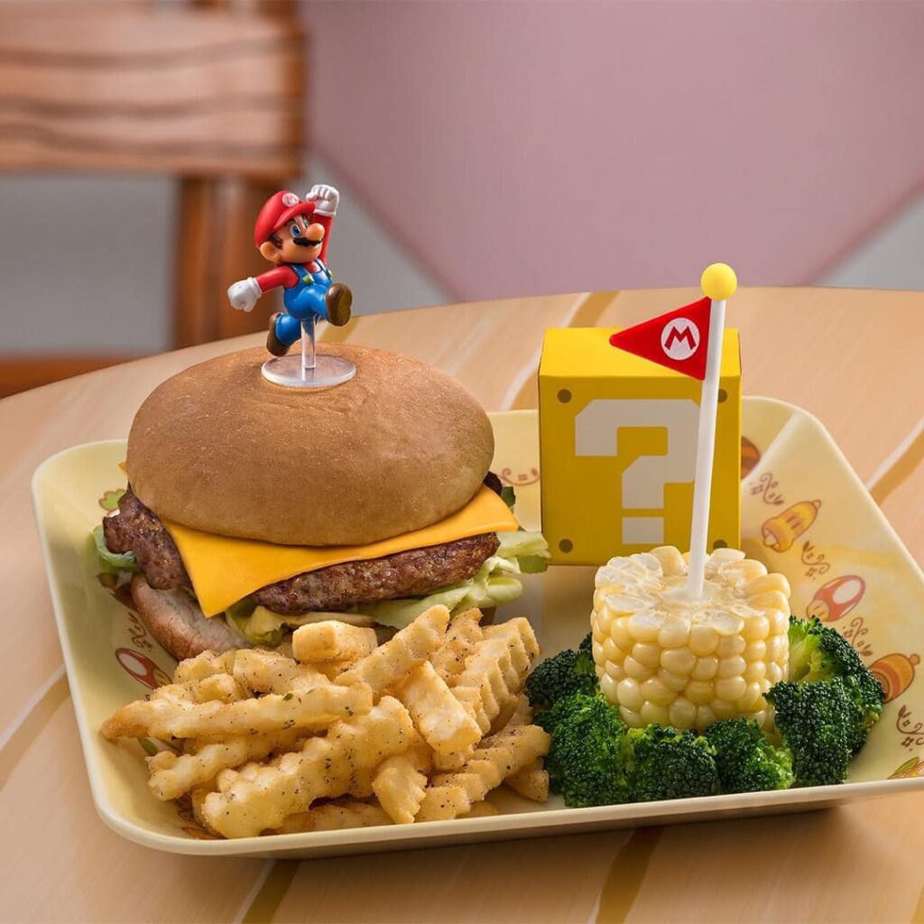 burger, fries with Super Mario toy in it