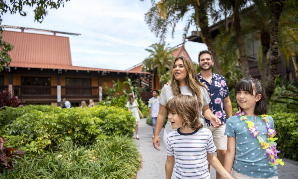 Family walking on path at Disney's Polynesian Resort at Disney World