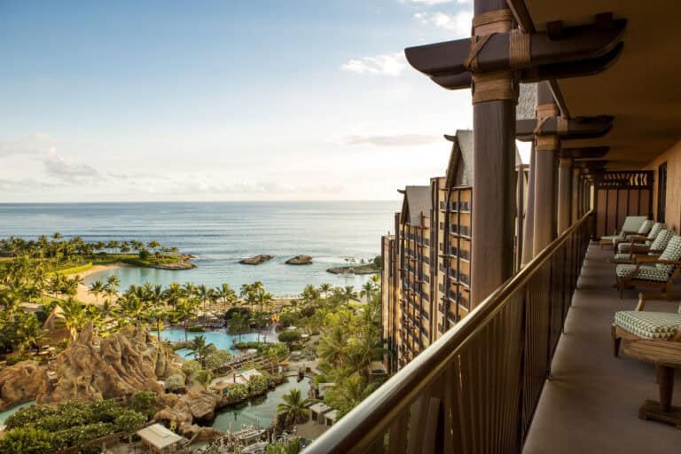 Aulani Disney Resort room patio overlooking ocean