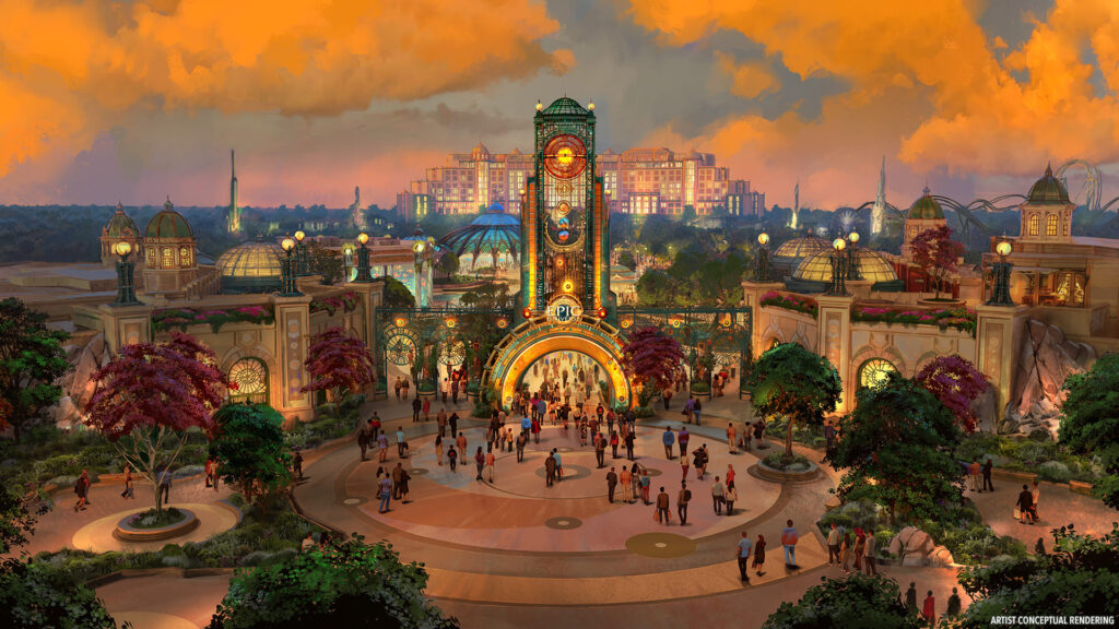 Entrance of Celestial Park at Universal Epic Universe rendering