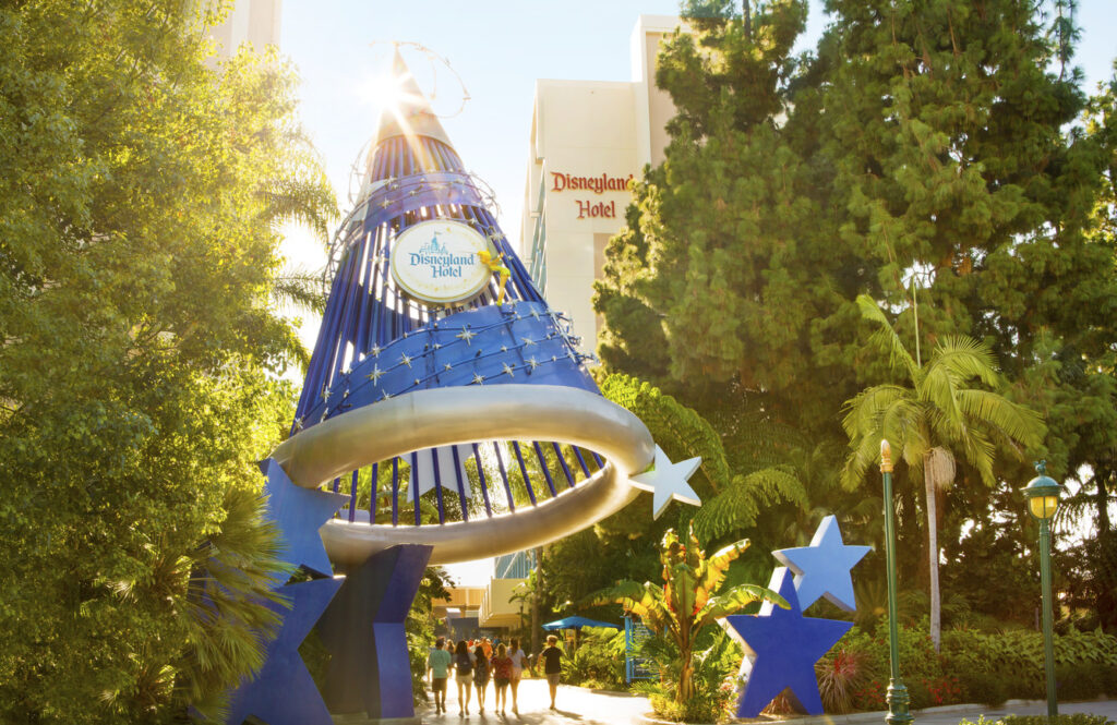 The sorcerer hat entrance to the Disneyland Hotel