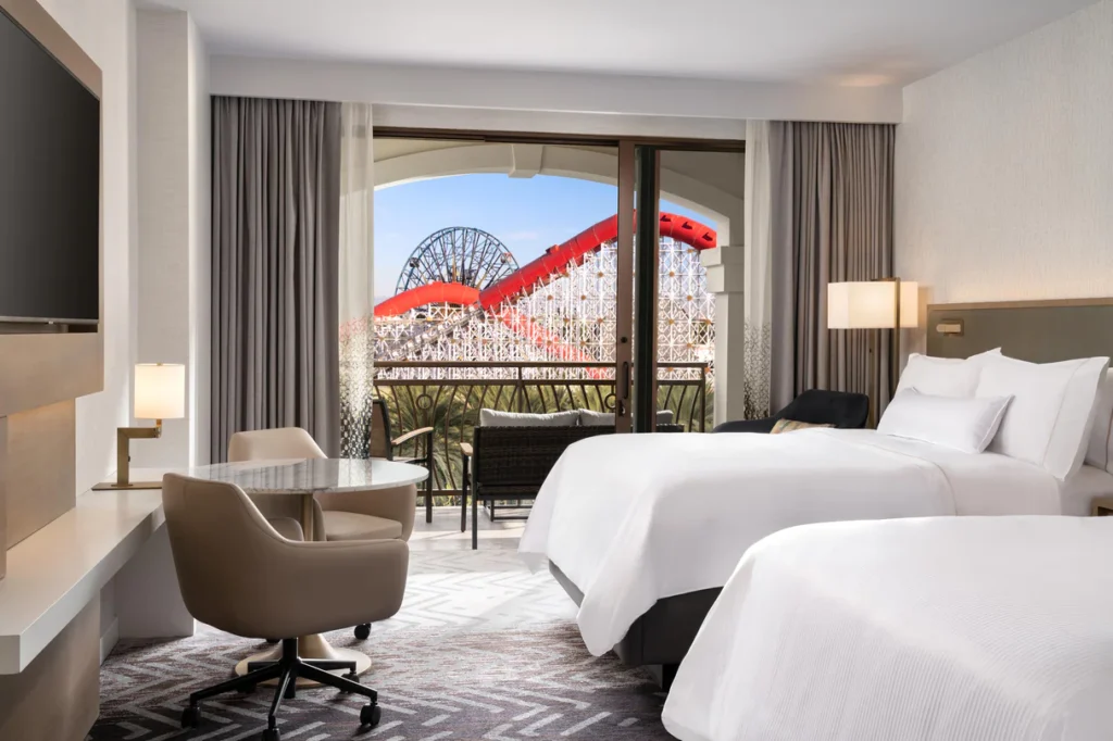 Westin Anaheim hotel room with view of California Adventure