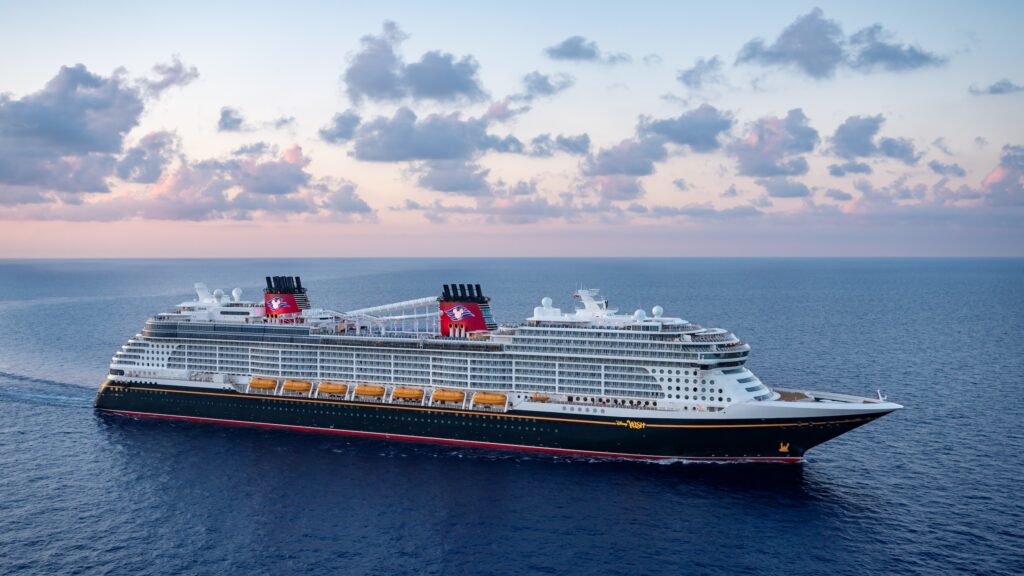 Disney WIsh cruise ship sailing on open sea