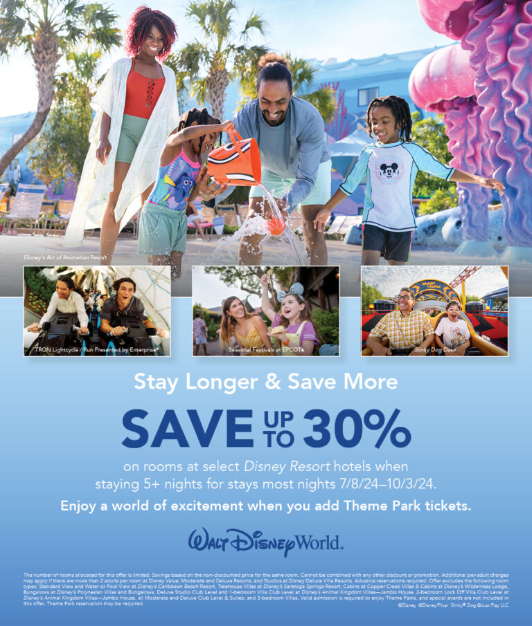 Disney World room promotion advertisement graphic for summer 2024 vacations
