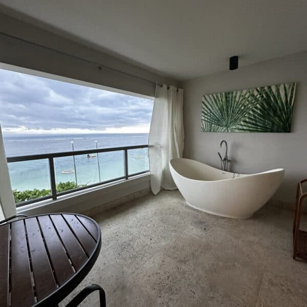 Oceanview room at Sandals Royal Caribbean with tub on balcony