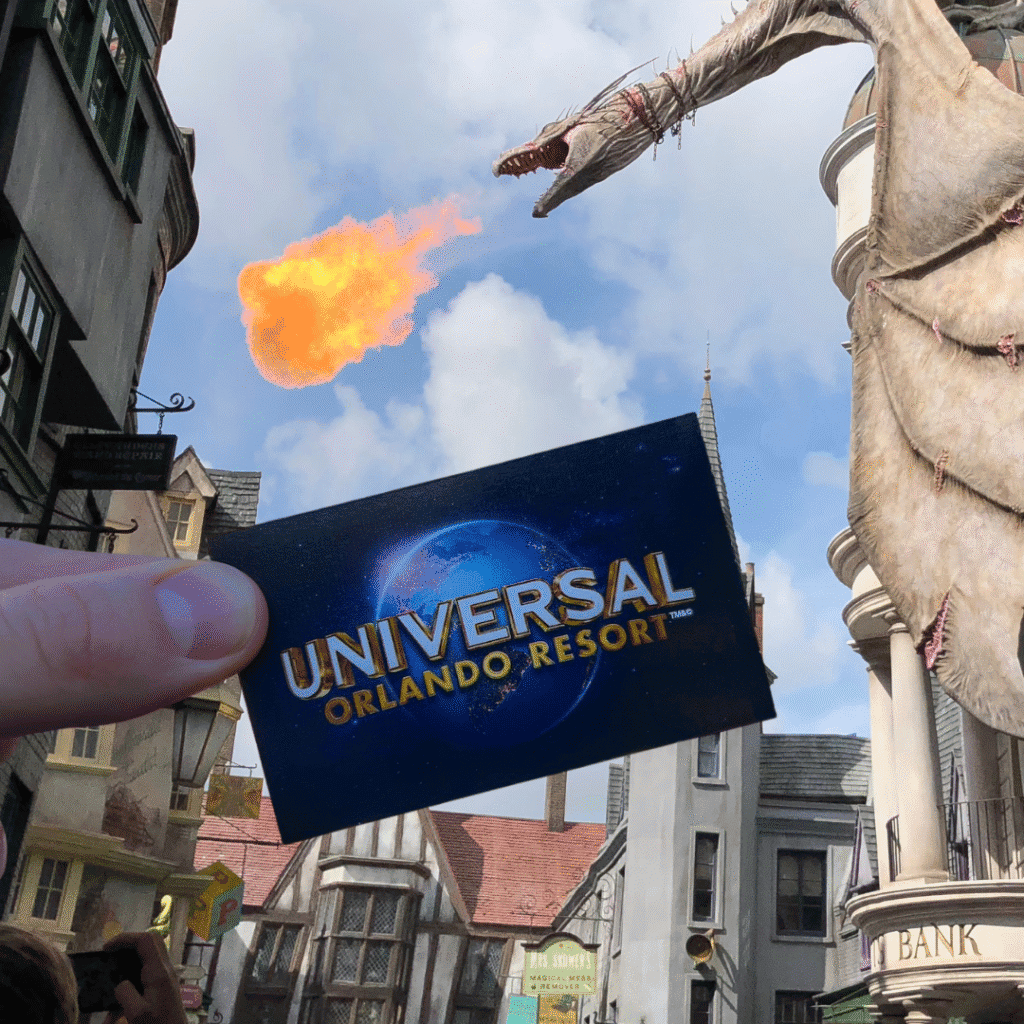 Universal ticket being held at Universal Studios Florida