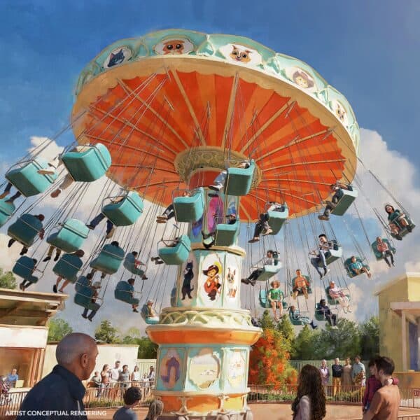 rendering of Swings over Del Mar at Universal Kids park in Texas and Mama Luna's Puppet show
